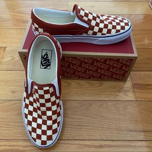 Red + Creme Checkered Slip- On Vans
